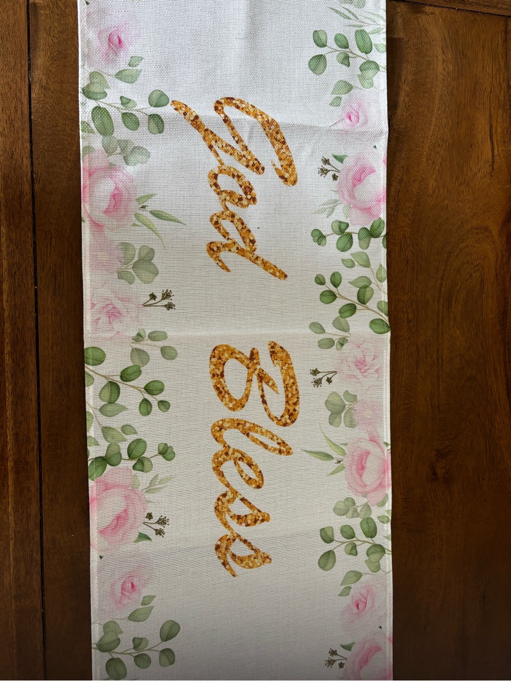 Floral 'God Bless' Decorative Home Table Runner - Pink & Green